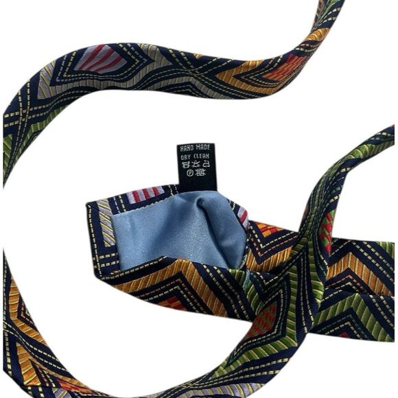 GIANFRANCO VALENTINO Men's Silk Necktie LUXURY Multicolor Geometric W:3.7" EUC - Picture 4 of 5